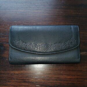 Vintage Black Leather wallet /checkbook with coin purse